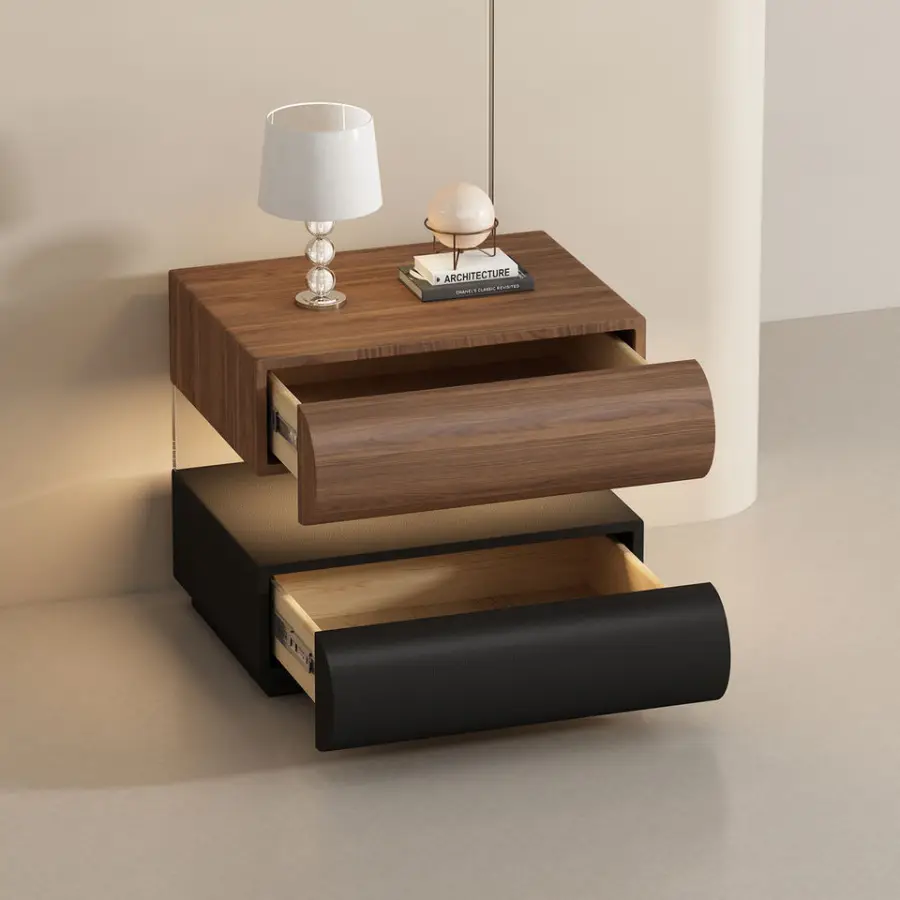 Top Rated Ribbed Front Leather Nightstand Bedside Table Bedside Cabinet for Modern Bedroom — image 3