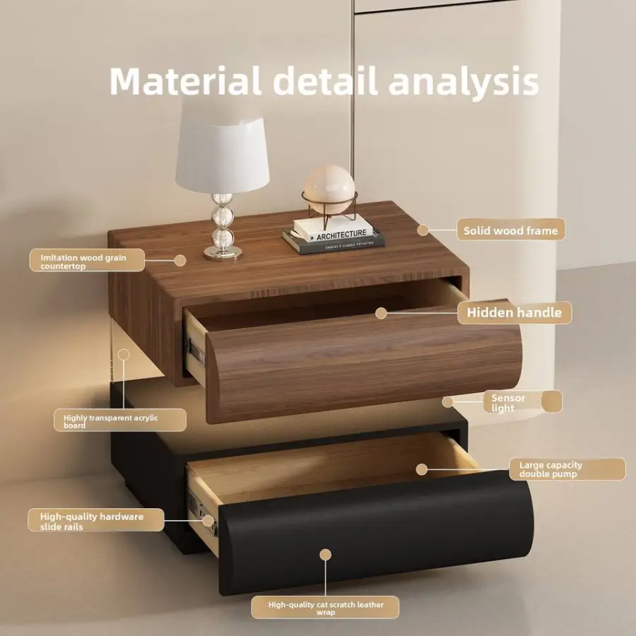 Top Rated Ribbed Front Leather Nightstand Bedside Table Bedside Cabinet for Modern Bedroom — image 4