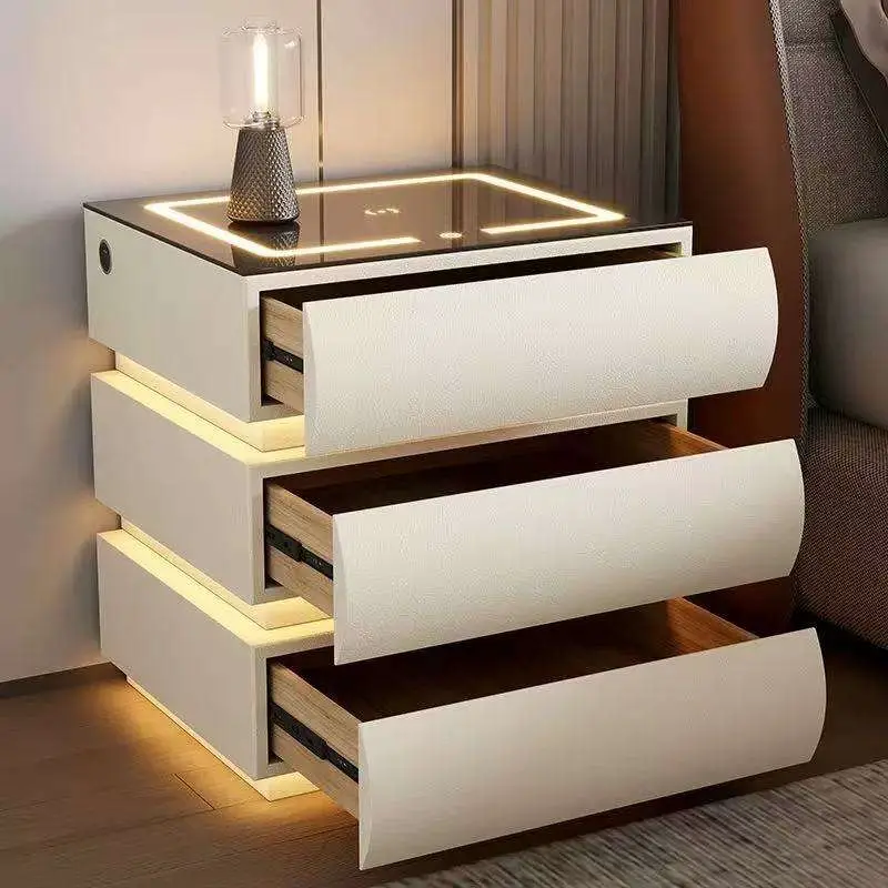 Modern Smart Nightstand with Wireless Charging & 3-Color LED Light 3 Drawer Bedside Table for Bedroom Furniture — image 2