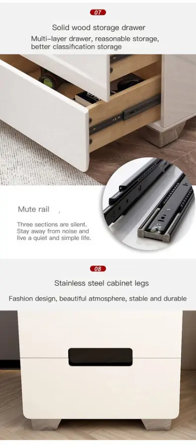 Modern Smart Nightstand with Wireless Charging & 3-Color LED Light 2 Drawer Bedside Table for Bedroom Furniture — image 5