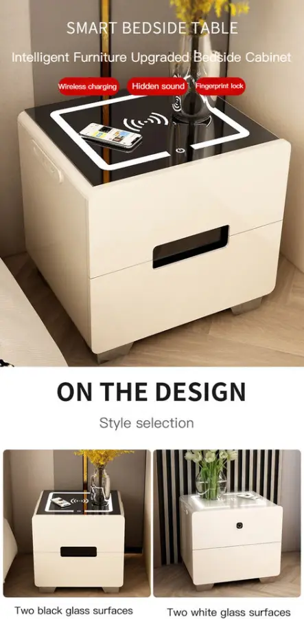 Modern Smart Nightstand with Wireless Charging & 3-Color LED Light 2 Drawer Bedside Table for Bedroom Furniture — image 6