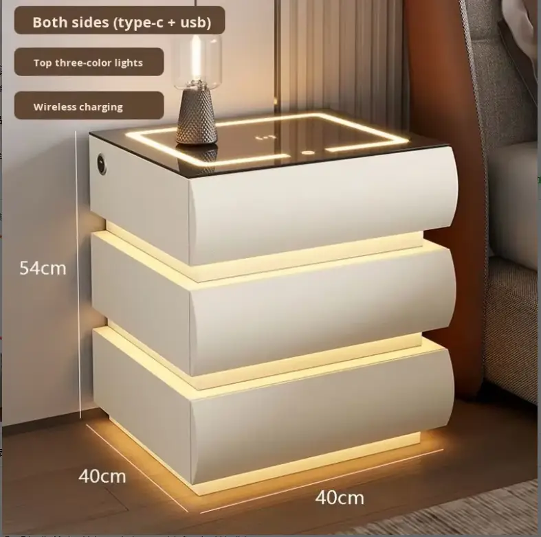 Modern Smart Nightstand with Wireless Charging & 3-Color LED Light 3 Drawer Bedside Table for Bedroom Furniture — image 4