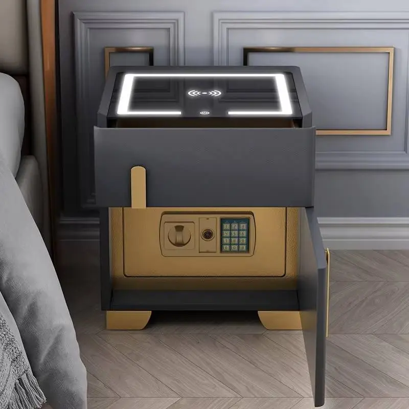 Luxury Bedside Cabinet with Biometric Security Safe Drawer and Integrated Fast Charging Station for Home Hotel — image 2