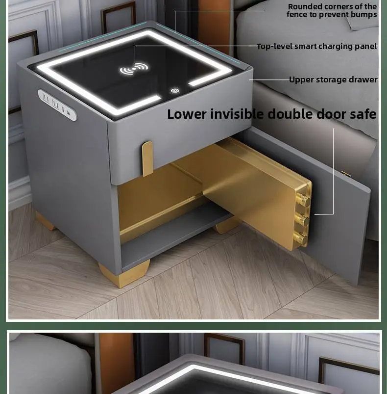 Luxury Bedside Cabinet with Biometric Security Safe Drawer and Integrated Fast Charging Station for Home Hotel — image 3