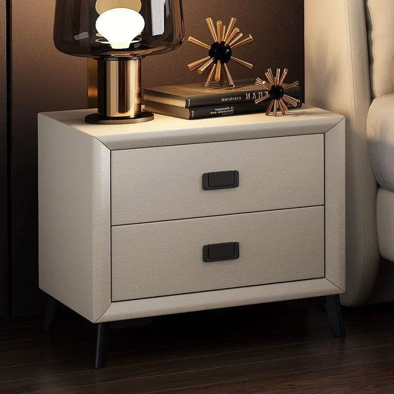 Modern Cheap Solid Wood Nightstand with Storage Light Luxury Bedside Table Simple Design Soft Leather Bedroom Furniture — image 3
