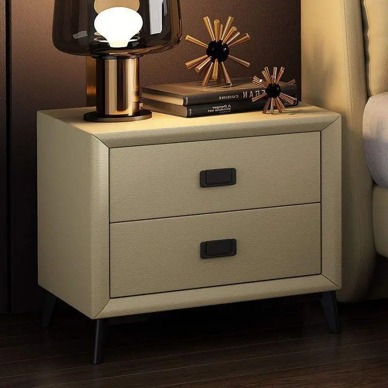 Modern Cheap Solid Wood Nightstand with Storage Light Luxury Bedside Table Simple Design Soft Leather Bedroom Furniture — image 4