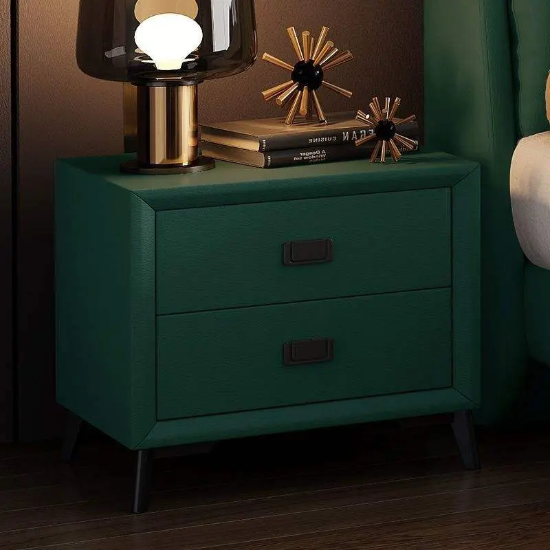 Modern Cheap Solid Wood Nightstand with Storage Light Luxury Bedside Table Simple Design Soft Leather Bedroom Furniture — image 5