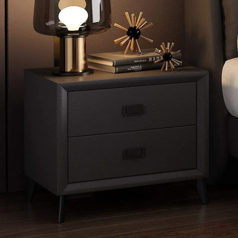 Modern Cheap Solid Wood Nightstand with Storage Light Luxury Bedside Table Simple Design Soft Leather Bedroom Furniture — image 6