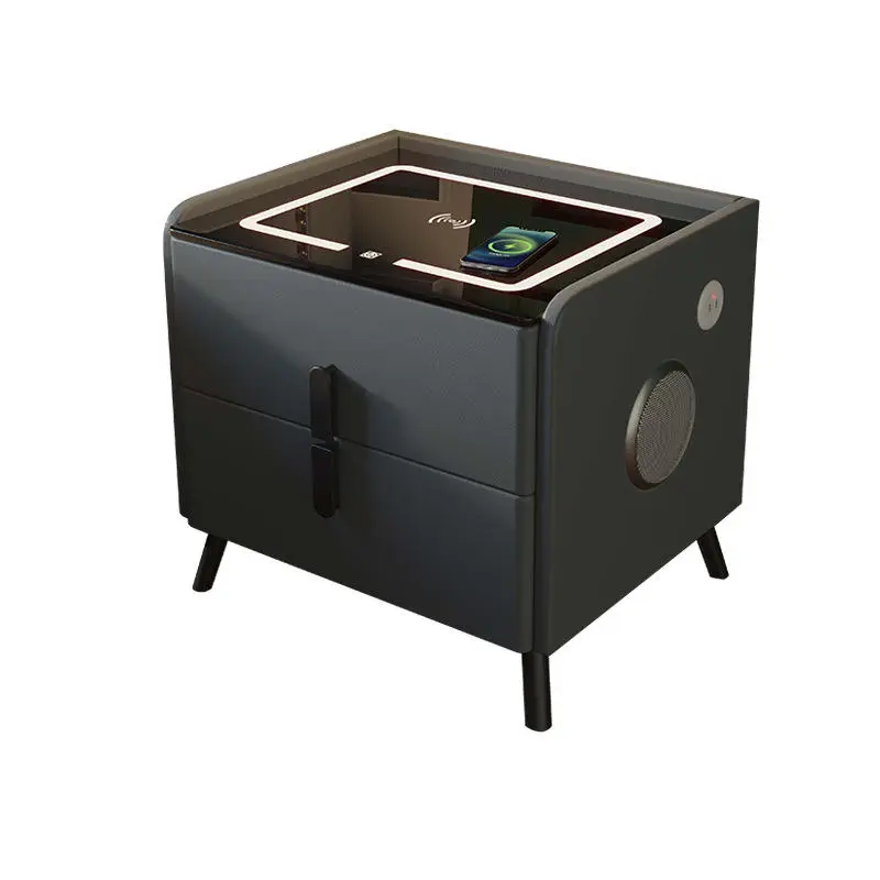 Multifunctional Modern Nightstand Smart Bedside Table Wireless Charging Bluetooth Speaker Solid Wood Leather Home Office — image 2