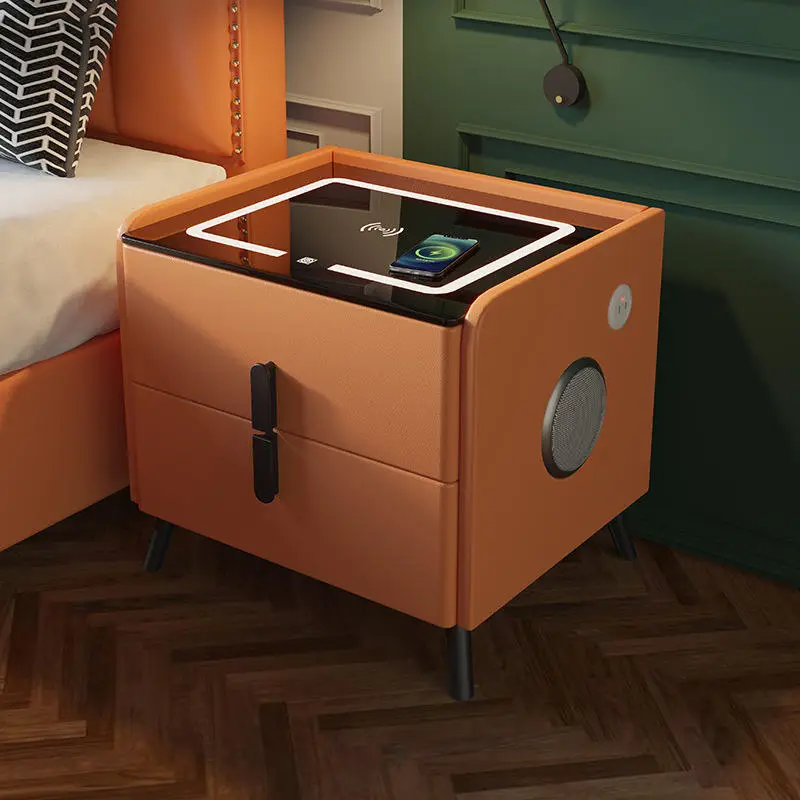 Multifunctional Modern Nightstand Smart Bedside Table Wireless Charging Bluetooth Speaker Solid Wood Leather Home Office — image 3