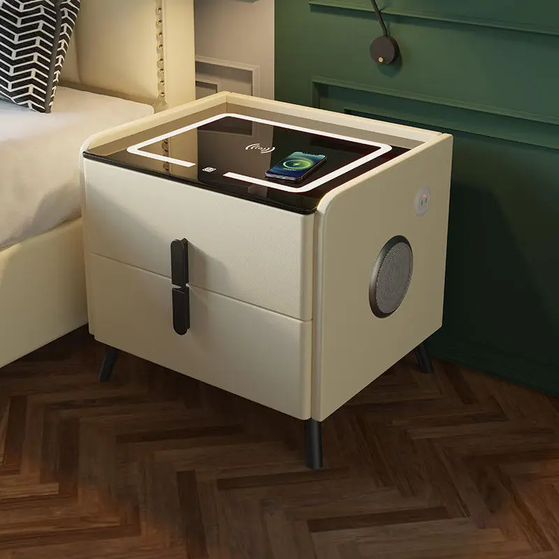 Multifunctional Modern Nightstand Smart Bedside Table Wireless Charging Bluetooth Speaker Solid Wood Leather Home Office — image 4