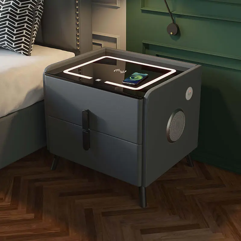 Multifunctional Modern Nightstand Smart Bedside Table Wireless Charging Bluetooth Speaker Solid Wood Leather Home Office — image 6
