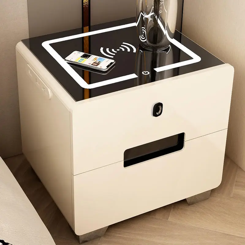 New Trendy Hot Sale Modern Wooden Wireless Charging Smart Nightstands with Fingerprint Lock for Bedroom — view 1