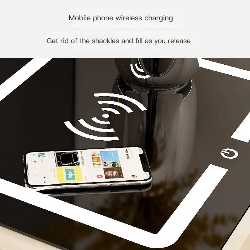 New Trendy Hot Sale Modern Wooden Wireless Charging Smart Nightstands with Fingerprint Lock for Bedroom — view 2