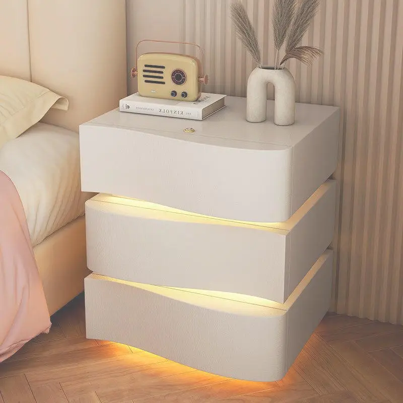 For Modern Wooden Durable Dining Nightstand with Lighting Water Waves Design Home Furniture — image 3