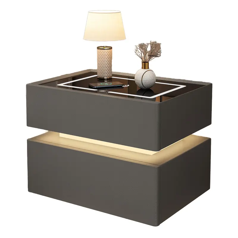 Modern Simple Wooden Foldable Smart Nightstands with Drawer Storage Bedside Table Bedroom Furniture — image 2
