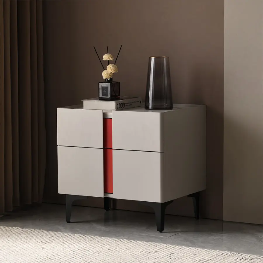 Custom Modern Wooden Marble Bedside Table Nightstand Stone Style Bedroom Side Cabinet — view 1