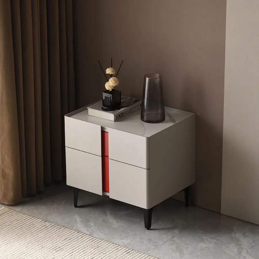 Custom Modern Wooden Marble Bedside Table Nightstand Stone Style Bedroom Side Cabinet — view 2
