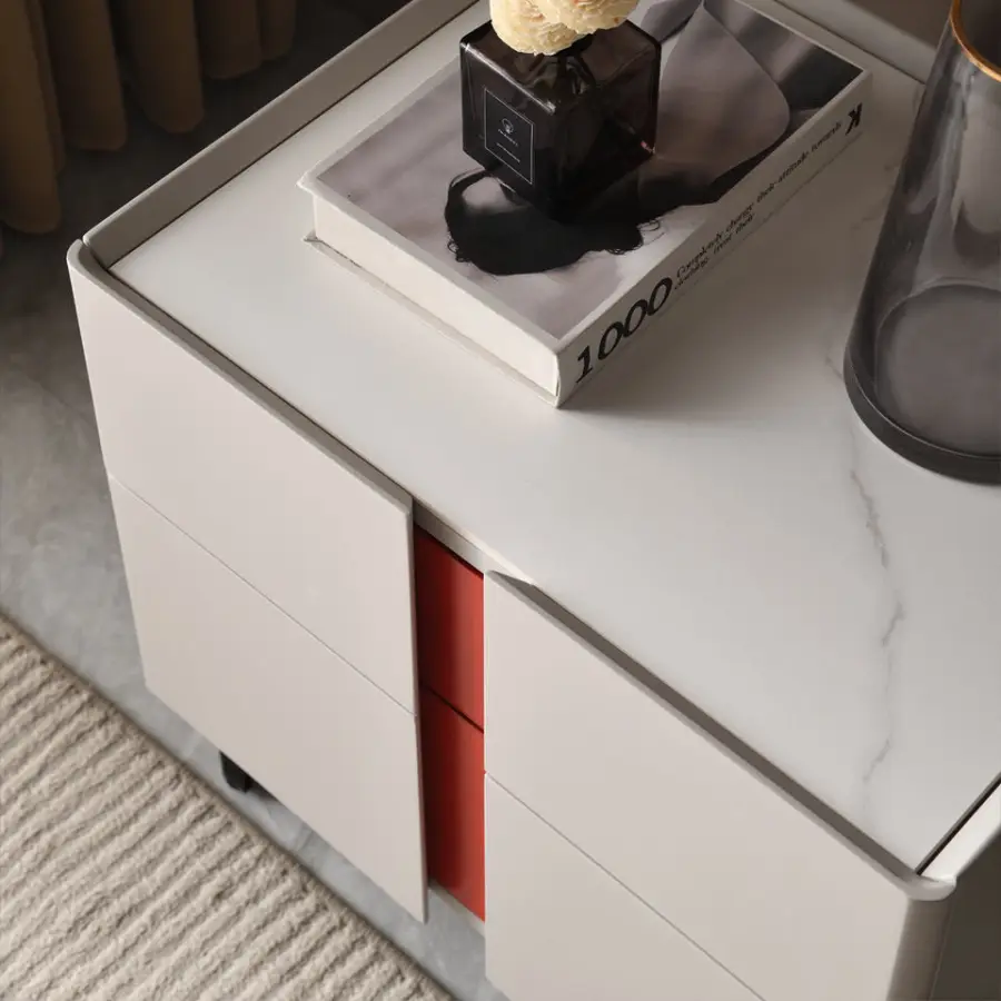 Custom Modern Wooden Marble Bedside Table Nightstand Stone Style Bedroom Side Cabinet — view 5