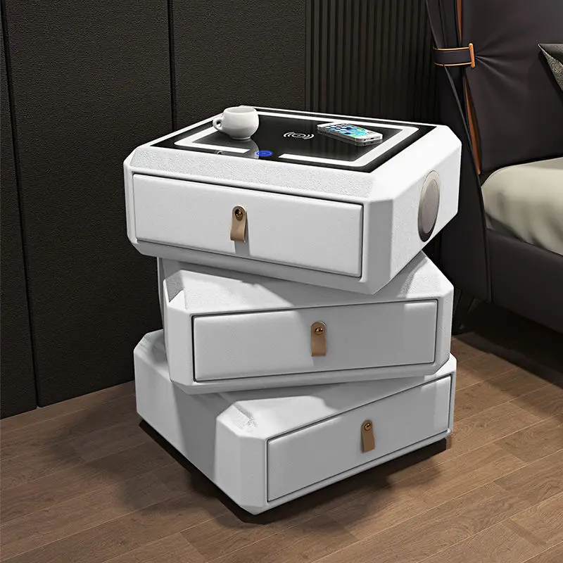 Creative New Design Luxury Modern Bedroom Furniture Smart Nightstand Bedside Table Wooden Rotatable 3 Drawers Hotel Apar — view 1