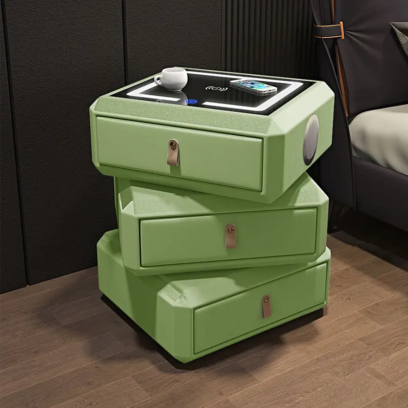 Creative New Design Luxury Modern Bedroom Furniture Smart Nightstand Bedside Table Wooden Rotatable 3 Drawers Hotel Apar — view 2