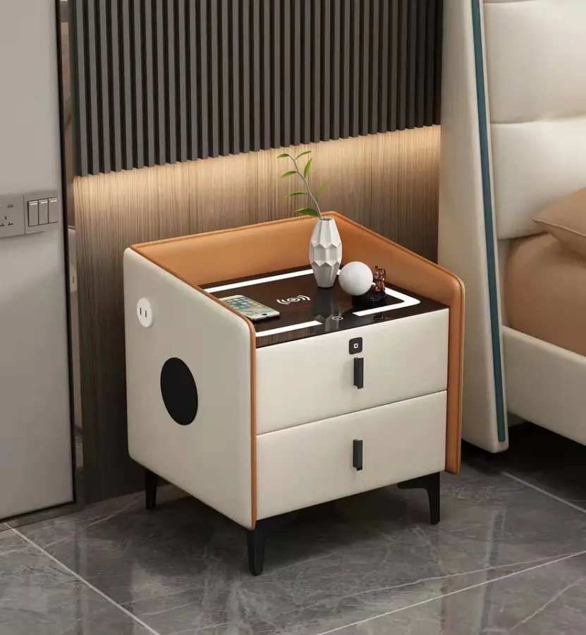 Home Furniture Bedroom Wooden Modern Adjustable Smart Side Table Nightstand with Wireless Charging — view 1