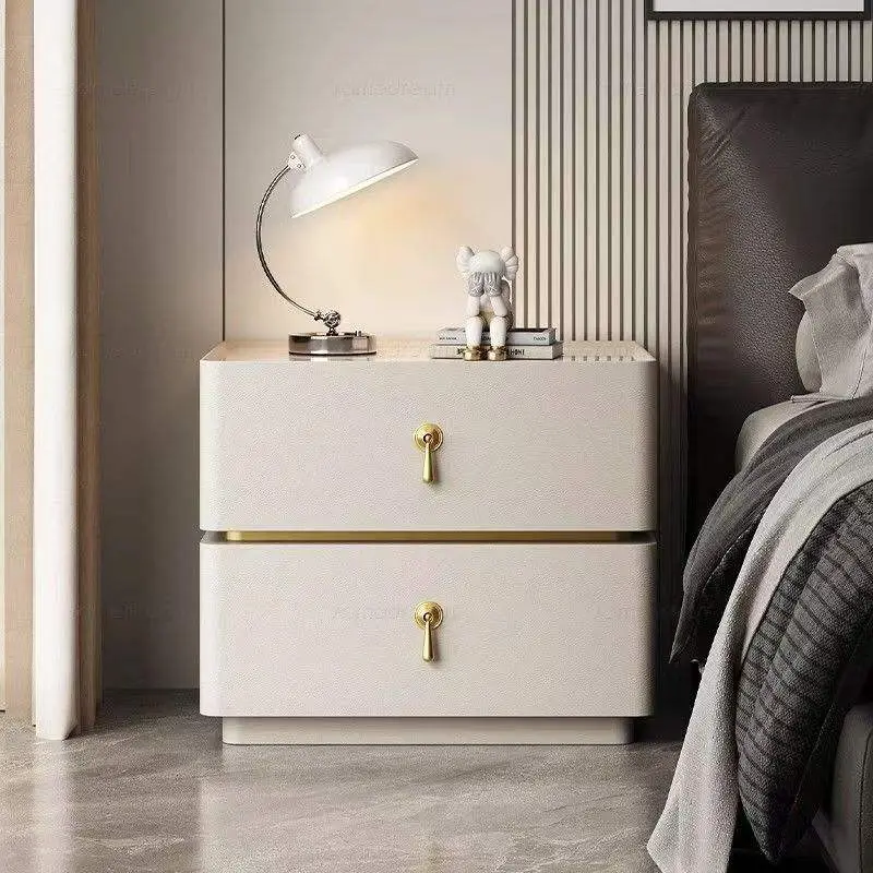 Wholesale Cheap Italian Nightstand Minimalist Furniture White Luxury Modern 2 Drawers Wireless Charging Home Office Solid Wood — image 2