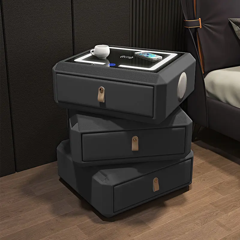 Creative New Design Luxury Modern Bedroom Furniture Smart Nightstand Bedside Table Wooden Rotatable 3 Drawers Hotel Apar — view 4