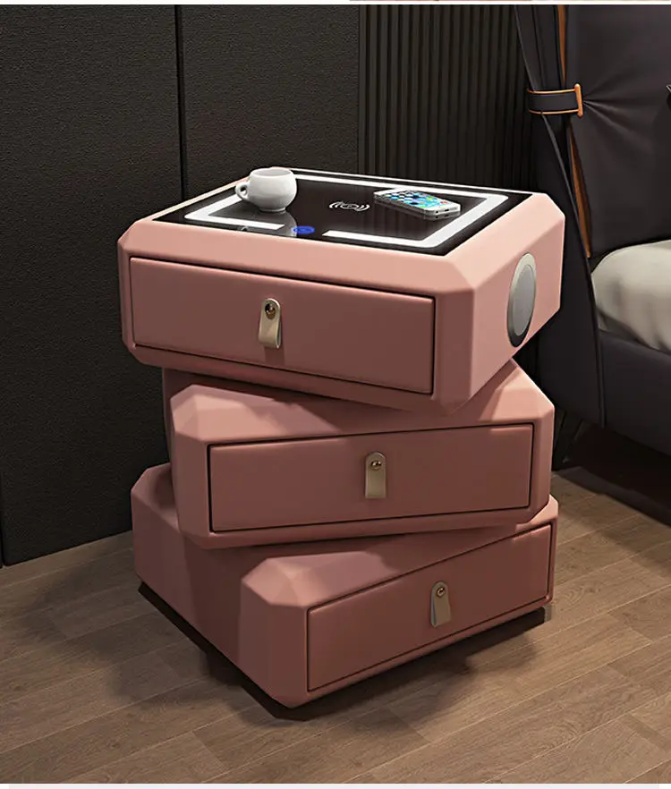 Creative New Design Luxury Modern Bedroom Furniture Smart Nightstand Bedside Table Wooden Rotatable 3 Drawers Hotel Apar — view 5