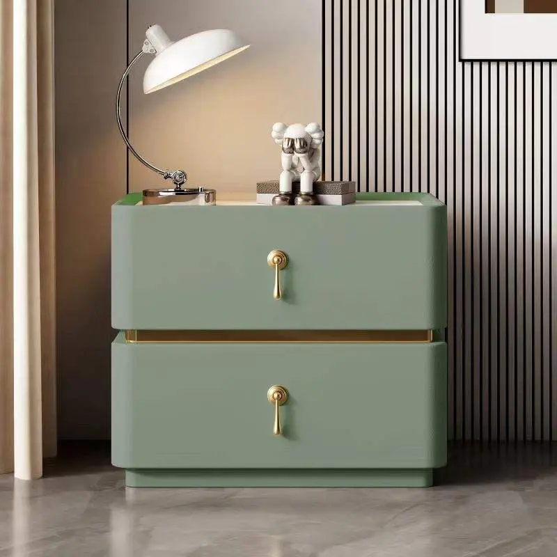 Wholesale Cheap Italian Nightstand Minimalist Furniture White Luxury Modern 2 Drawers Wireless Charging Home Office Solid Wood — image 3