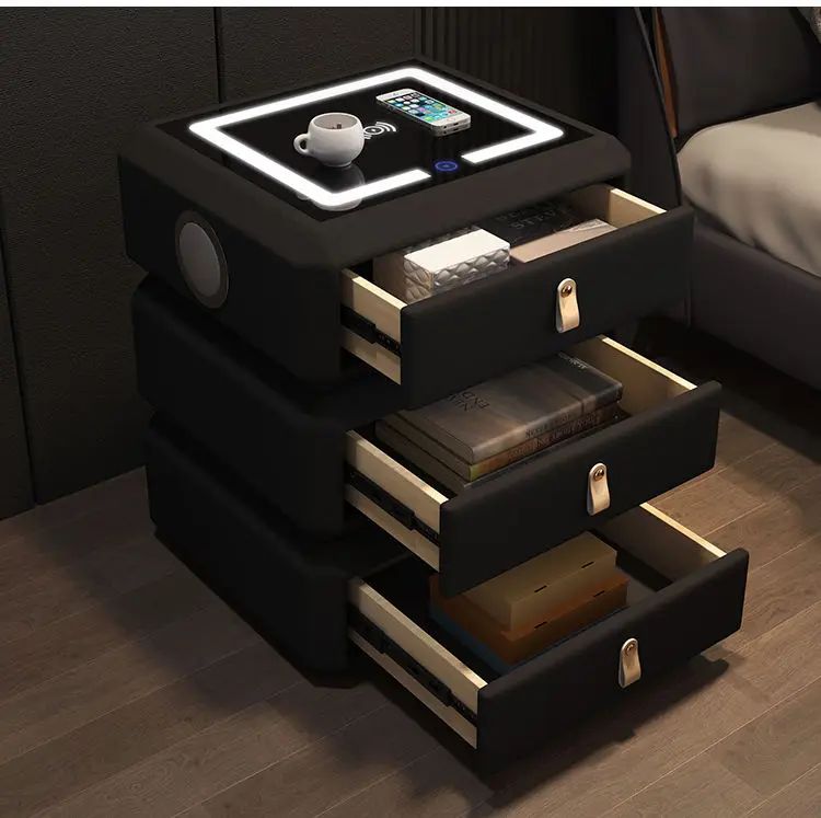 Creative New Design Luxury Modern Bedroom Furniture Smart Nightstand Bedside Table Wooden Rotatable 3 Drawers Hotel Apar — view 6