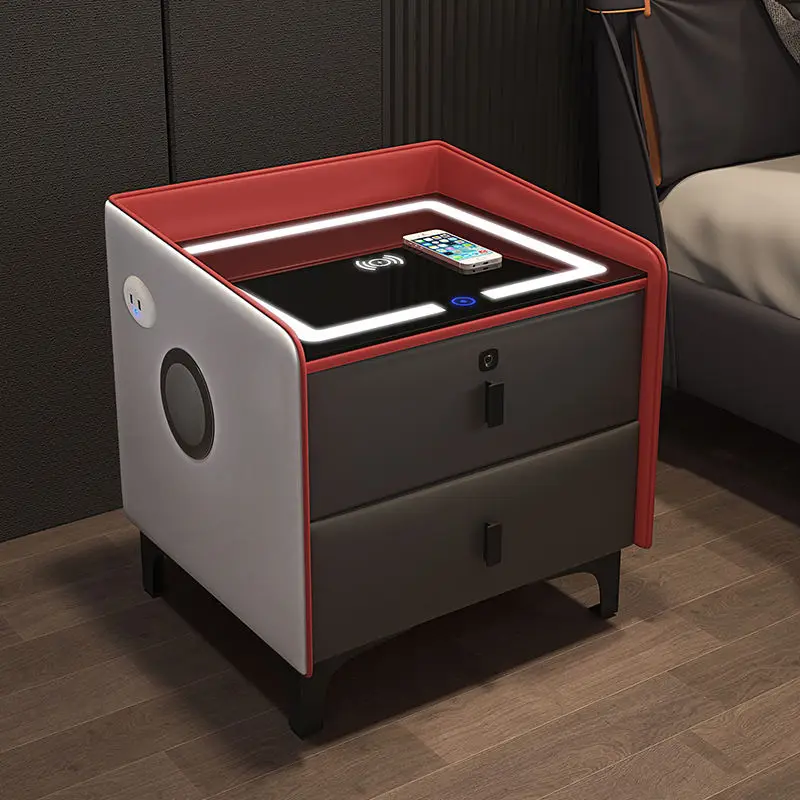 Home Furniture Bedroom Wooden Modern Adjustable Smart Side Table Nightstand with Wireless Charging — image 2