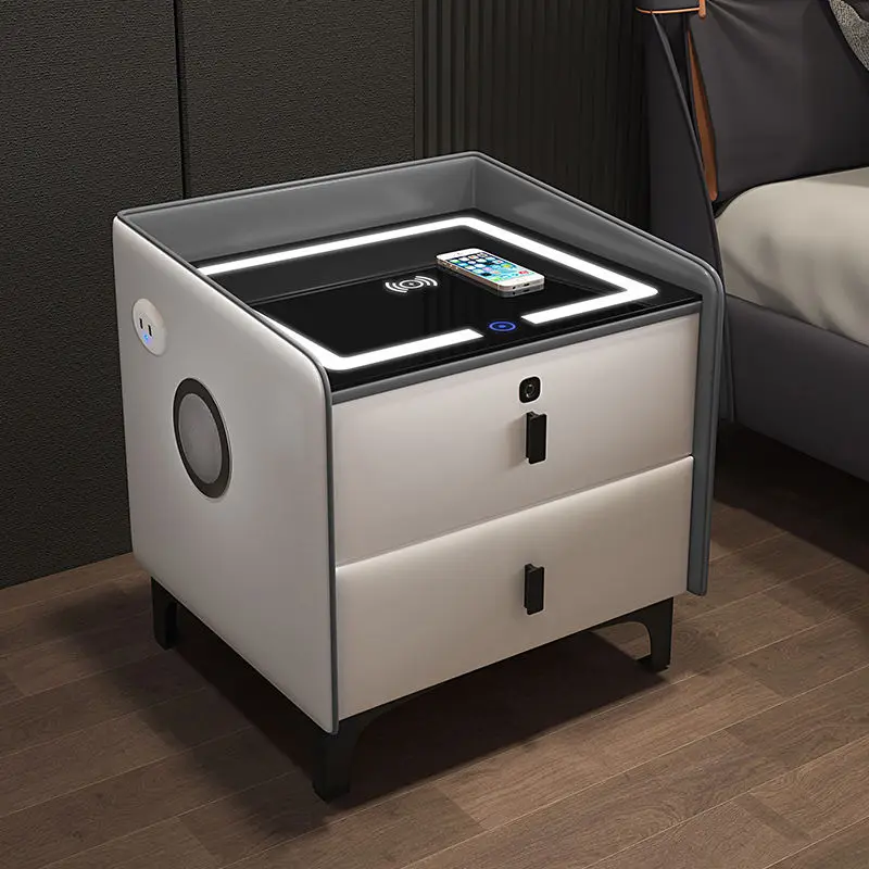 Home Furniture Bedroom Wooden Modern Adjustable Smart Side Table Nightstand with Wireless Charging — image 3