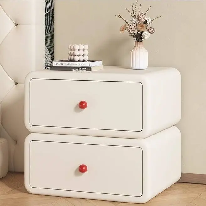 Cheap Cream Bedside Table 2 Drawers Bedroom Nightstand Modern Luxury Designer Solid Wooden Furniture Wireless Charging H — view 1