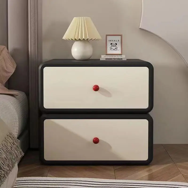 Cheap Cream Bedside Table 2 Drawers Bedroom Nightstand Modern Luxury Designer Solid Wooden Furniture Wireless Charging H — view 2