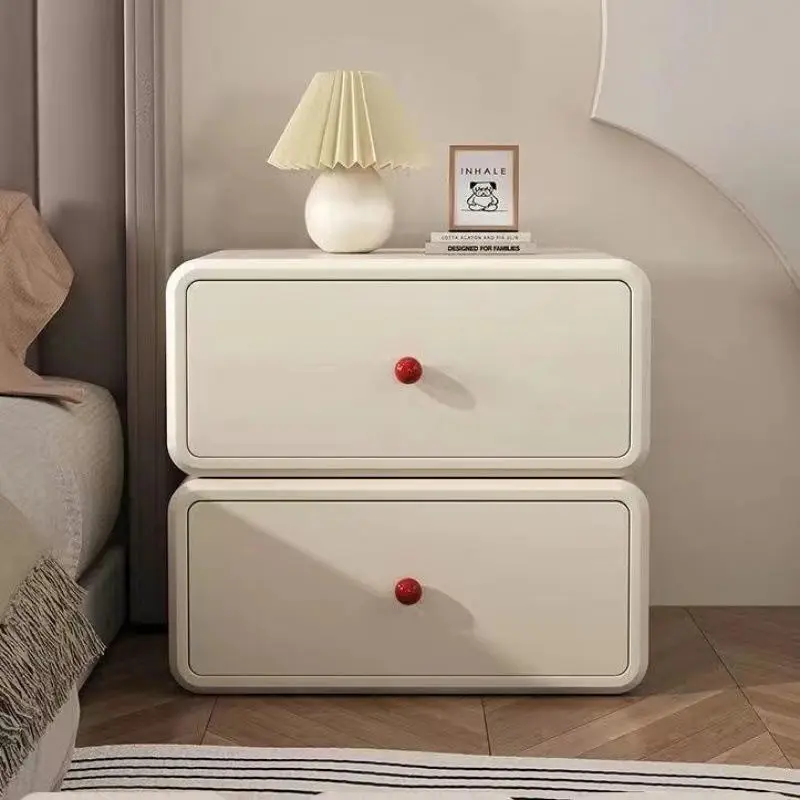 Cheap Cream Bedside Table 2 Drawers Bedroom Nightstand Modern Luxury Designer Solid Wooden Furniture Wireless Charging H — view 3