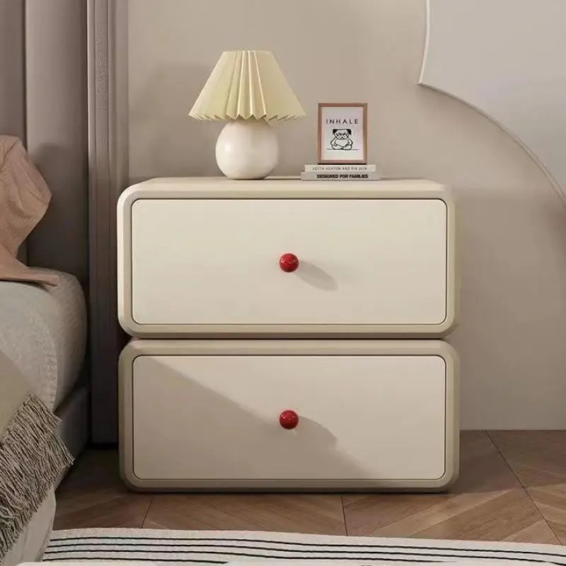 Cheap Cream Bedside Table 2 Drawers Bedroom Nightstand Modern Luxury Designer Solid Wooden Furniture Wireless Charging H — view 4