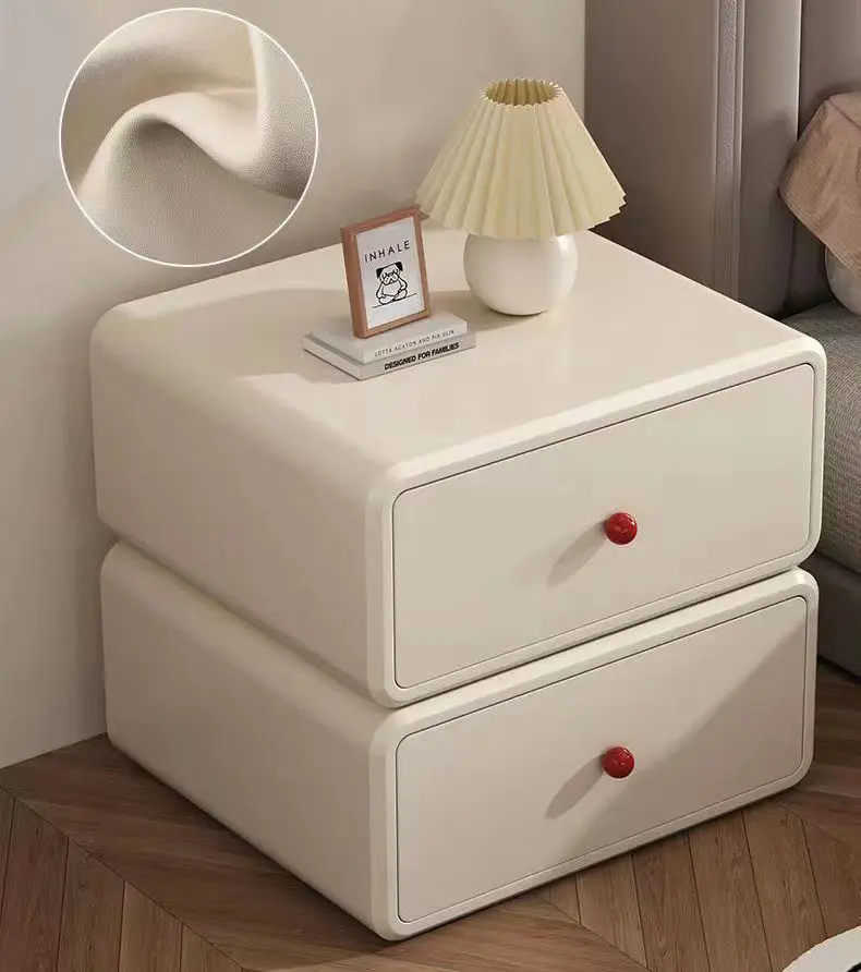 Cheap Cream Bedside Table 2 Drawers Bedroom Nightstand Modern Luxury Designer Solid Wooden Furniture Wireless Charging H — view 5