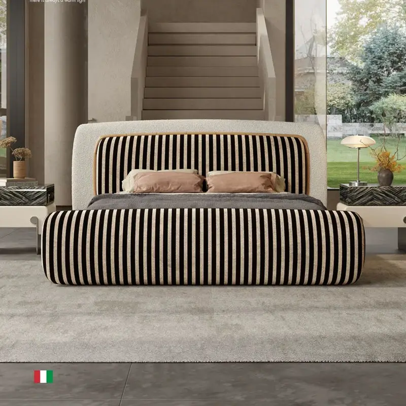 Italian Eco-Friendly Durable Minimalist Bed Villa Living Room Designer Double Black White Striped Soft Upholstered Fabriccloud — image 3