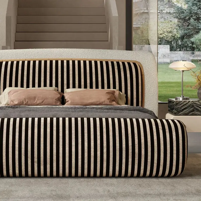 Italian Eco-Friendly Durable Minimalist Bed Villa Living Room Designer Double Black White Striped Soft Upholstered Fabriccloud — image 5