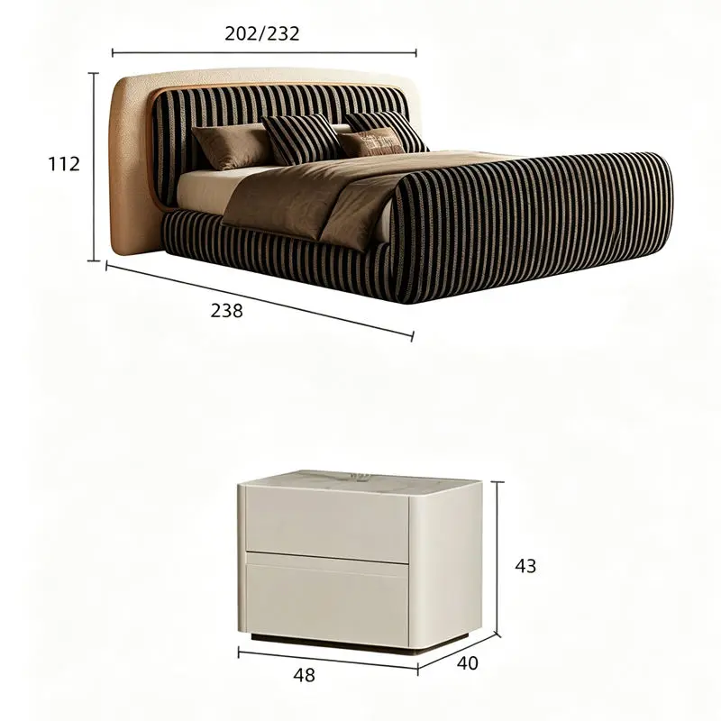 Italian Eco-Friendly Durable Minimalist Bed Villa Living Room Designer Double Black White Striped Soft Upholstered Fabriccloud — image 7