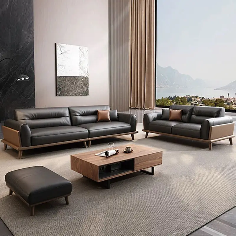 PU Leather Sectional Office Modern Simple VIP Reception Rest Area Meeting Negotiation Room Living Room Sofa Set — view 1