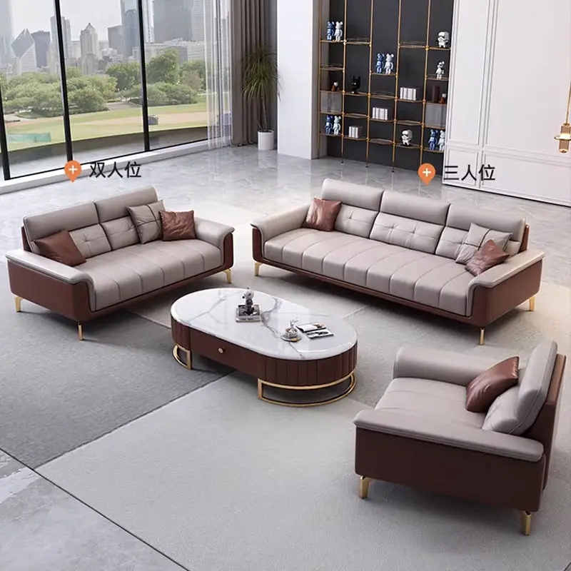 Italian-style Luxury Office Sectional Set PU Leather Three-person Combination Reception Meeting Area Lobby Negotiation D — view 1
