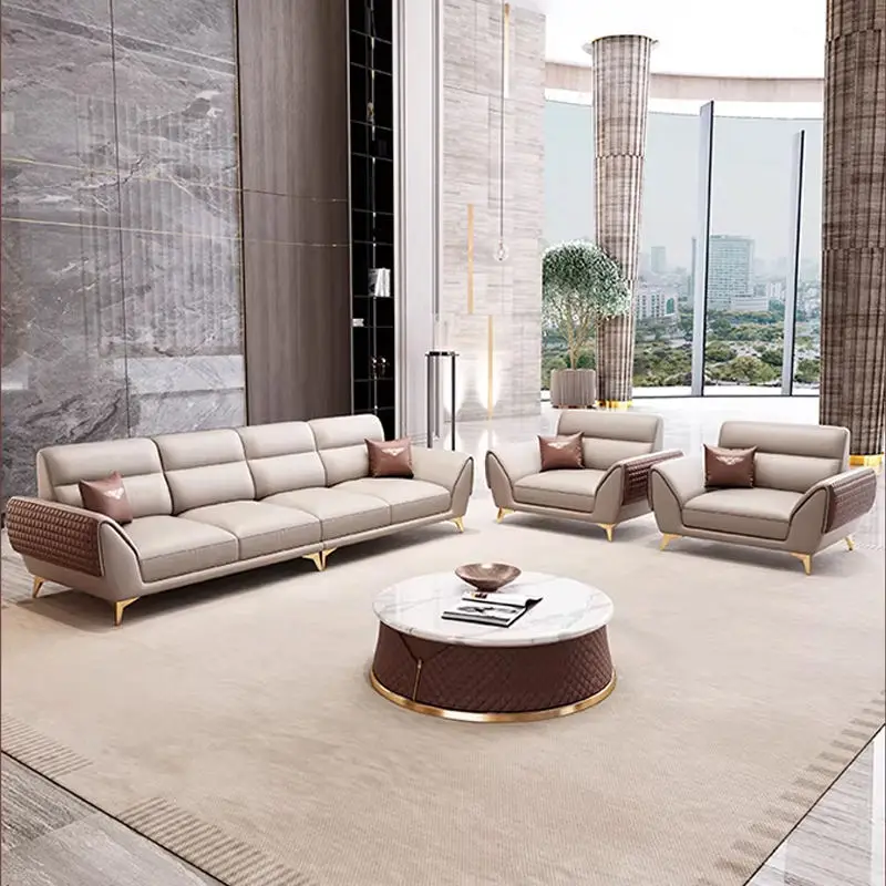 Luxury-lite PU Leather High-Density Sponge Wood Composite Small-sized Reception Area Straight-line Business Office Sofa — view 1