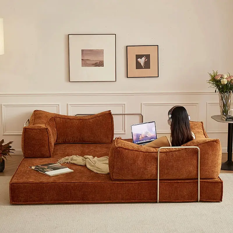 Modern Luxurious Corduroy L-shaped Reclining Adjustable Functional Durable Compression Sponge Filled Sofa Bed Living Room Set — image 3