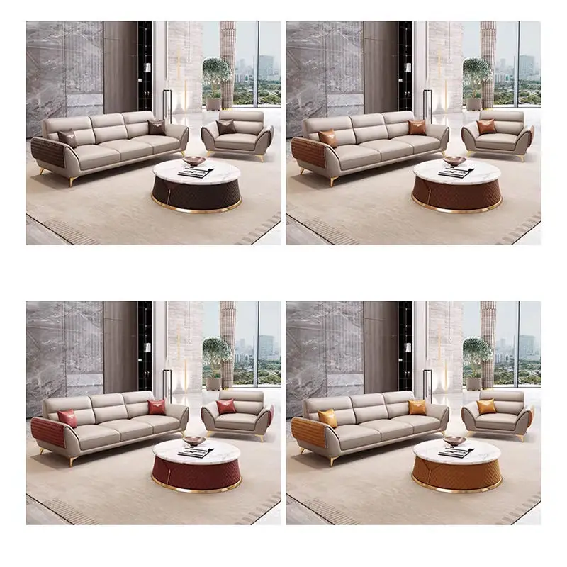 Luxury-lite PU Leather High-Density Sponge Wood Composite Small-sized Reception Area Straight-line Business Office Sofa Set — image 4