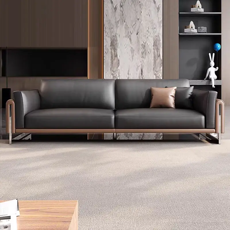Modern Minimalist PU Leather Sectional Three-person Office Sofa Set High-Density Sponge for Business Meetings Guest Reception — image 3