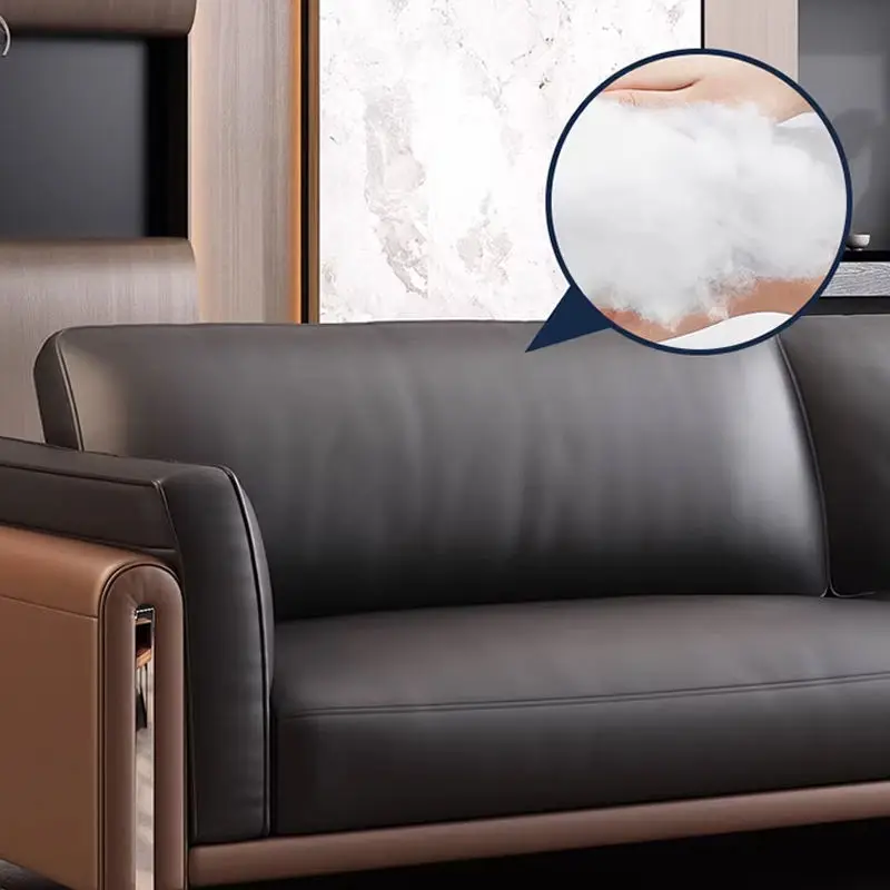 Modern Minimalist PU Leather Sectional Three-person Office Sofa Set High-Density Sponge for Business Meetings Guest Reception — image 4