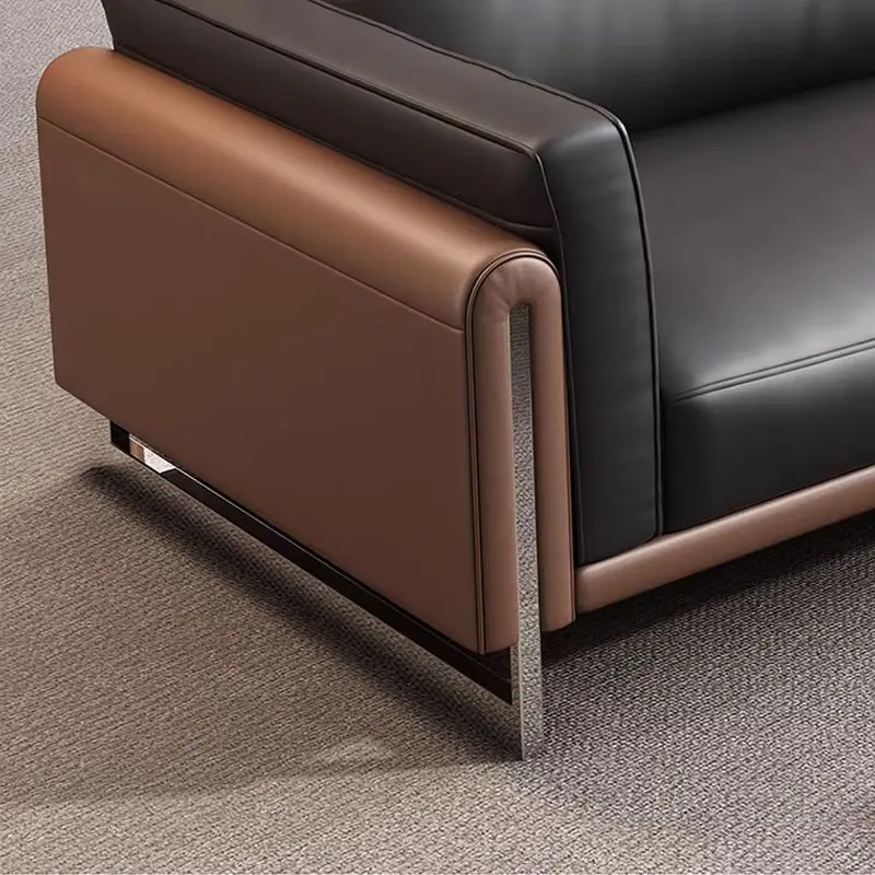 Modern Minimalist PU Leather Sectional Three-person Office Sofa Set High-Density Sponge for Business Meetings Guest Reception — image 6