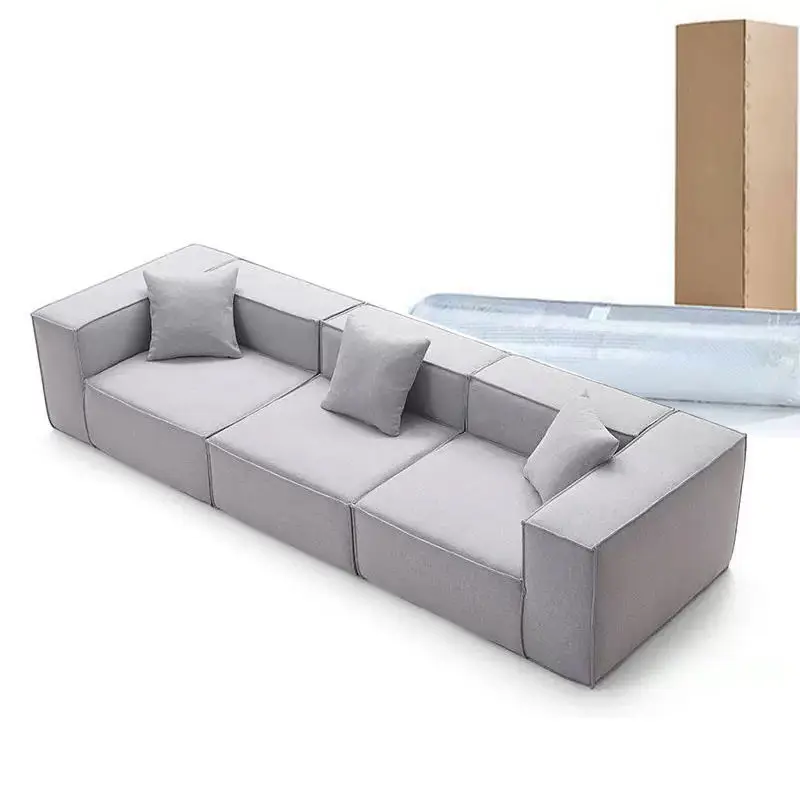 Vacuum Compressed Modern Tofu-shaped Small-sized Apartment Living Room Straight-line Rolled Square Sponge Sectional Fabr — view 1